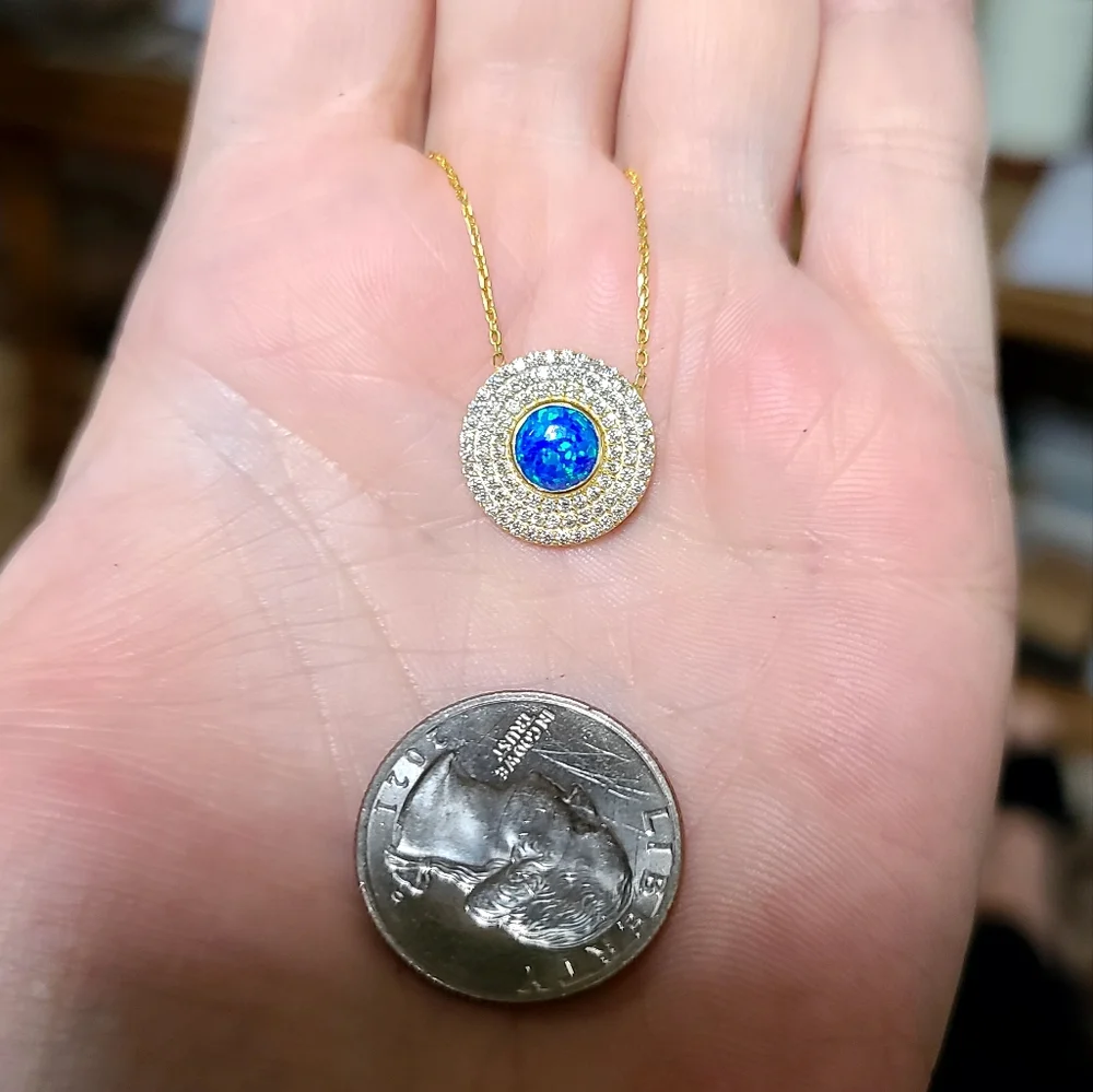 Opal & white sapphire gold necklace - Picture 3 of 4